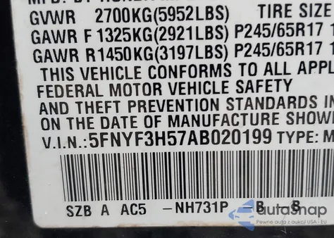 2010 Honda Pilot Ex-L from USA, damaged, VIN 5FNYF3H57AB020199